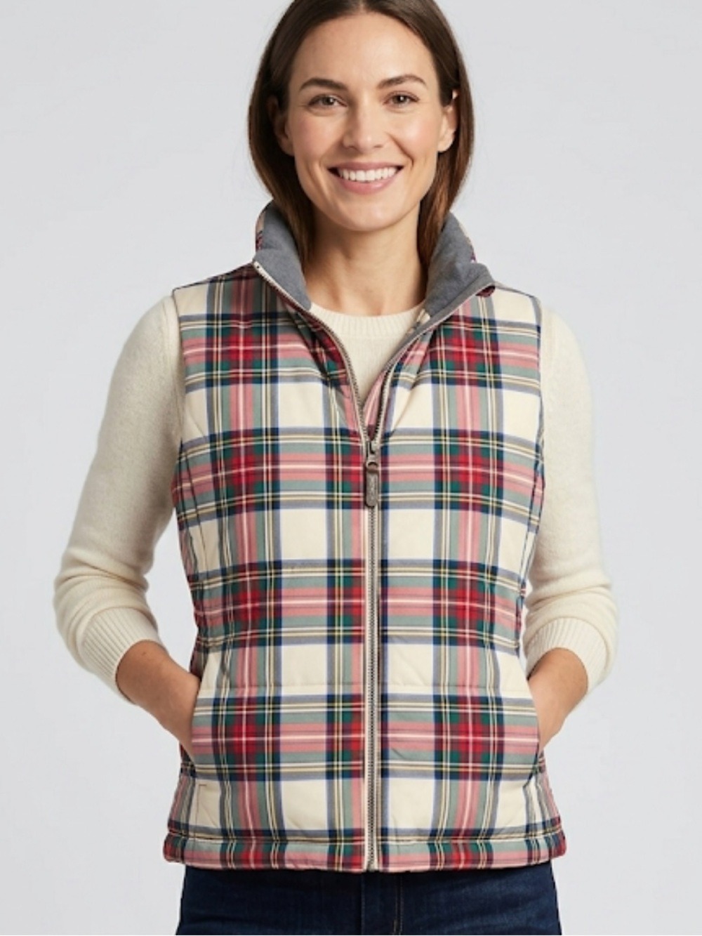 Lands’ End Plaid Quilted Puffer Vest Women’s Medium Multicolor